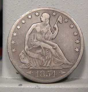 1854 o seated liberty half dollar vf type coin one