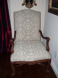   Carved French Provincial Upholstered Fireside Library Arm Chair