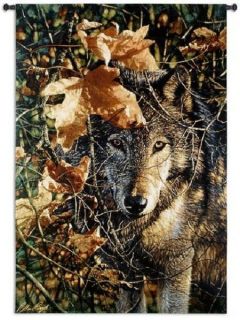 wolf lodge wildlife woods art tapestry wall hanging time left