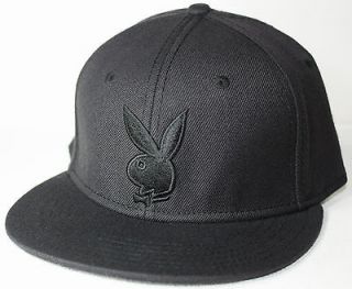 PLAYBOY LICENSED TONAL FLAT BILL FITTED SIZE X LARGE 7 5/8 BLACK HAT 