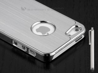   Brushed Metal Aluminum Chrome Hard Case For iPhone 5 5G 6th+Stylus