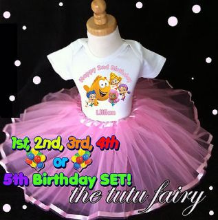 Light pink tutu bubble guppies birthday set outfit t shirt name 2t 3t 
