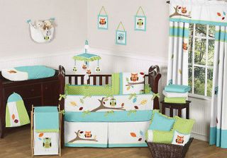 Newly listed TURQUOISE BLUE LIME GREEN OWL NATURE BABY GIRL BOY CRIB 