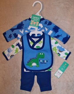 NWT Preemie 5 PC CARTERS Tops Pants Romper Sleeper & Bib Dinosaur 