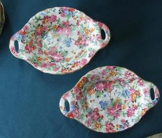 TWO Lord Nelson Ware MARINA Oval Nut Dishes w Handles MINT Chintz 5 7 