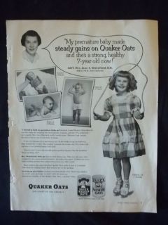 Vintage 1953 Quaker Oats Cereal Oatmeal Ad Original Advertising