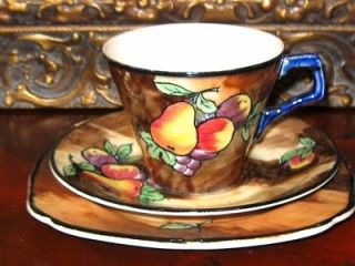   TUNSTALL ART DECO HP TRIO TEA CUP AND SAUCER PLATE Luscious Fruit