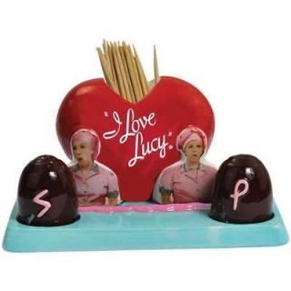 LOVE LUCY CHOCOLATE FACTORY SALT & PEPPER W/ TOOTHPICK HOLDER WG A05