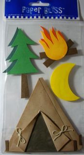 NEW 4 PC CAMPING Tent Campfire Crescent Moon Pine Tree PAPER BLISS 3D 