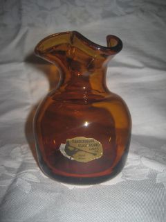 VINTAGE Hand Blown Retro Art Glass Amber Vase Ruffled Edges VANDERMARK 
