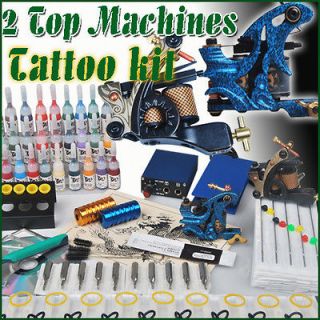 Complete Tattoo Kit 2 Top Machines 28 Color Inks Power Shipping From 