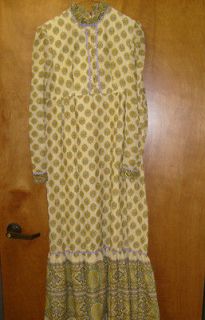   Colonial Reenactment Costume Long Dress Golds Mixed Pattern Pre Owned