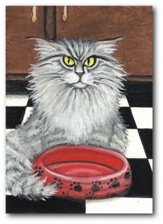 Curious Kitties Maine coon Cat Waiting for Dinner ArT   by BiHrLe LE 