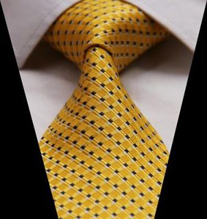 GR915 Yellow Blue Check Tie Classic 100%Silk Woven Mans Tie Necktie
