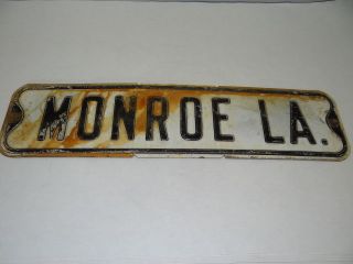 Vintage Used Monroe Lane Metal Black & White Road Street Sign Marker 