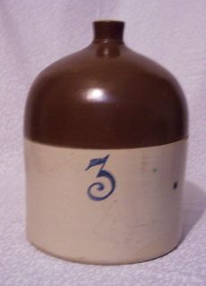 Antique 3 Gallon Beehive Brown & White Glazed Stoneware Whiskey Jug w 