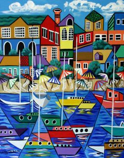 AFTER HOURS BOATS PRINT CUBIST BUILDINGS BOATING YACHTS ANTHONY FALBO