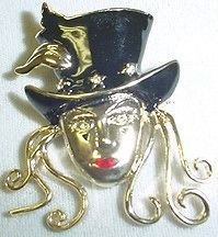 mardi gras mask with tophat goldtone pin 