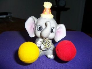 Little Enesco Hand Painted Elephant Holding Balloons Dated 1980