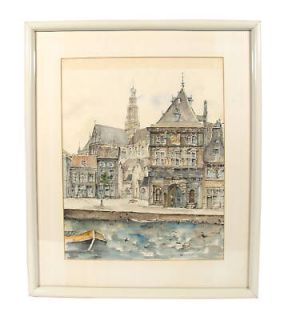 jans korthals original signed watercolor dutch village one day 