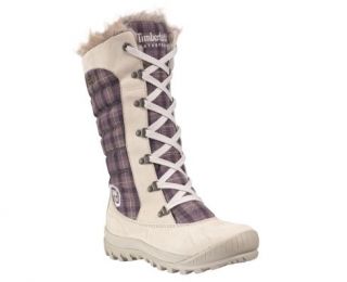 Timberland Womens MOUNT HOLLY Lt Grey/Purple Plaid Faux Fur Boots 