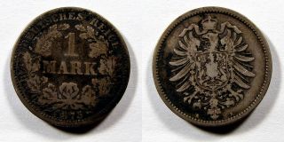 1875 German Empire 1 Deutsches Reich Mark .900 silver coin