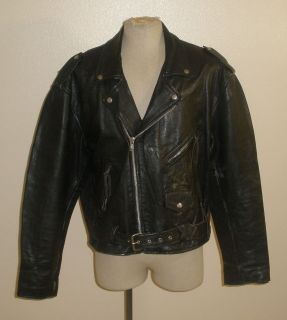 vintage black leather motorcycle biker punk jacket mens 48