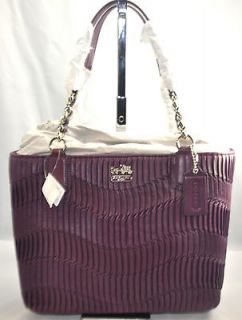NWT AUTH COACH MADISON GATHERED LEATHER TOTE AUBERGINE 20522 