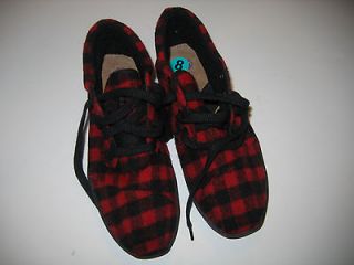 Skechers mules clogs black fur lined red plaid womens 8 inside outside 