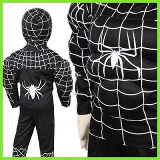 New Black Boys Halloween carnival Spiderman Muscle Outfit Costume 2 7T