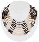 Necklace Beaded Faux Pearl Blue Brown White Multi Strand Statement