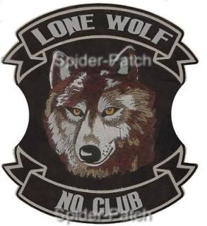New Lone Wolf No Club XXL chopper iron on biker motorcycle patch