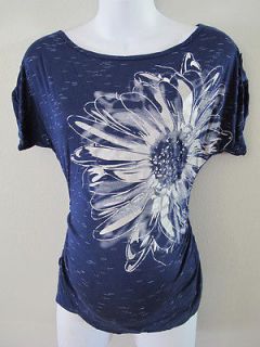 NWT Adorable Navy Blue Maternity Flower Shirt Top Small Medium Large 