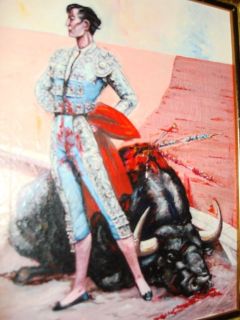   Painting framed Bullfighter Matador winner Bull Knife signed Campero