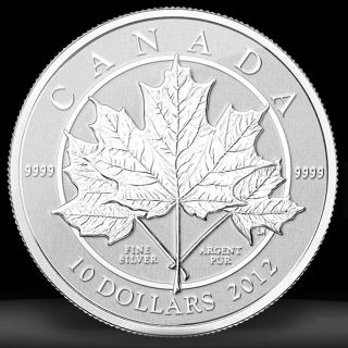 2012 MAPLE LEAF FOREVER $10 PURE SILVER (.9999 Fine) COIN in ENVELOPE