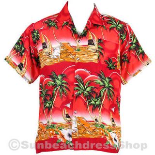 Hawaiian Aloha Coconut Beach Chair Boat Printed Shirt Red XL hxxl25r