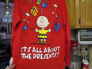 SNOOPY X MAS SHIRT 4 KIDS CHARLIE BROWN ITS ALL ABOUT THE PRESENTS 