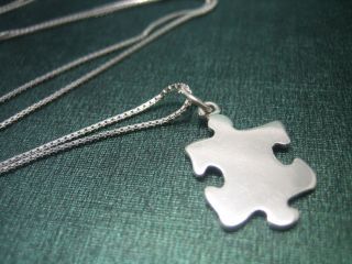 925 Sterling Silver JIGSAW PUZZLE PIECE Charm Necklace with 1mm Box 