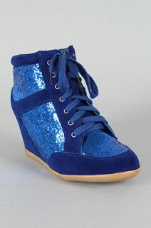 Wild Diva Lounge Bubble 03 Cobalt Glitter High Top Lace Up Wedge 