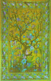   INTRGUING RICH GREEN TWIN TREE OF LIFE TAPESTRY THROW TABLECLOTH BED