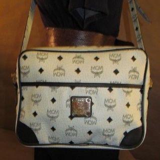 MCM MUNCHEN Vintage White Monogrammed Leather Satchel Cross Body 