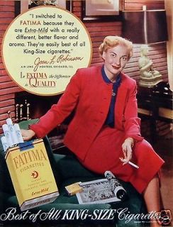1952 Fatima King Size Cigarettes Tobacco Smoking Air Line Hostess 