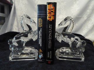 solid clear glass book ends 8 in tall horses beautiful