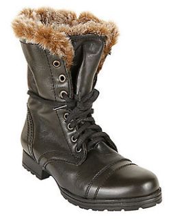 STEVE MADDEN TUNDRAA BLACK LEATHER FAUX FUR MILITARY COMBAT BOOTS 9.5 