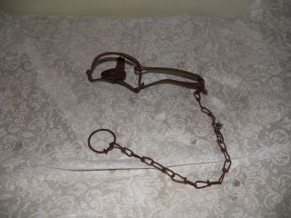 Antique Vintage Animal Trap four Inch with Chain Metal Collectable