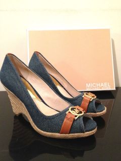 MICHAEL Michael Kors Meg Open Toe Wedge Shoes Indigo US9 UK6 EUR39