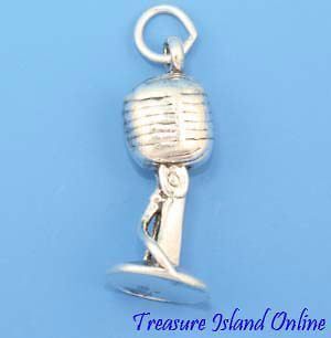 OLD STYLE MICROPHONE ON STAND 3D .925 Solid Sterling Silver Charm