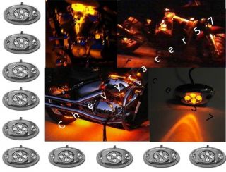   AMBER LED CHROME MODULE MOTORCYCLE CHOPPER FRAME NEON GLOW LIGHTS PODS