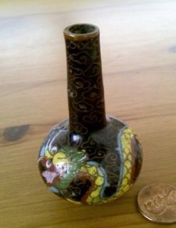 old miniature black cloisonne vase with dragon design time left
