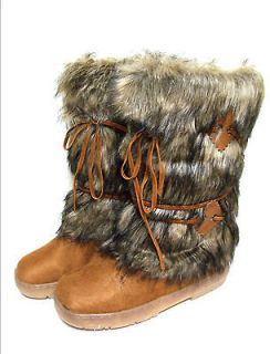 Womans Brown Suede & Fur Eskimo Long Boots Winter&Snow US 6 ( UK 4 